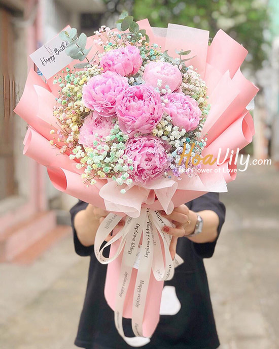 Bó hoa mẫu đơn hồng - Một chút dịu dàng