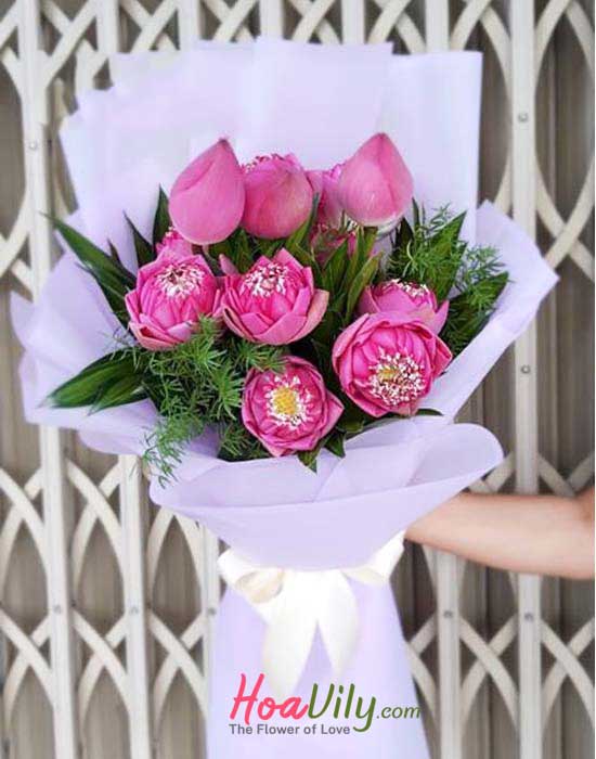 Bó hoa sen hồng - Nét đẹp Việt - Hoavily