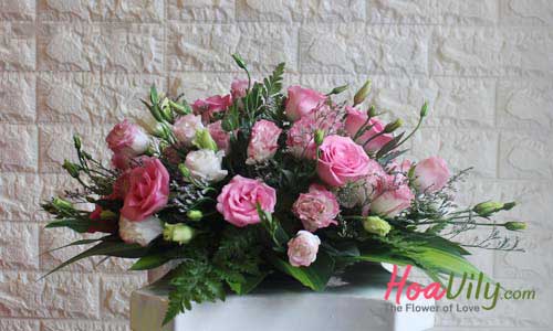 Hoa để bàn - Hình oval màu hồng đậm - Hoavily