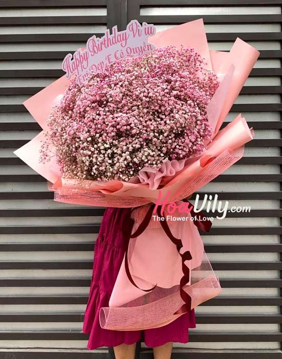 Bó hoa baby hồng - Ngây ngô