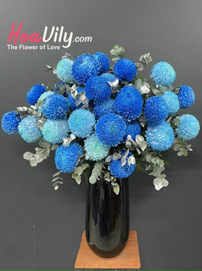Bình hoa cúc mẫu đơn - Deep blue