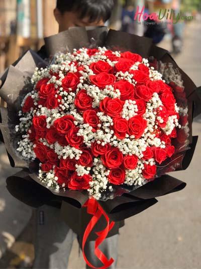 Bó hoa hồng đỏ kết hợp baby tuyệt đẹp