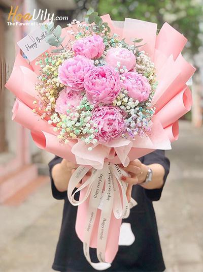 Bó hoa mẫu đơn hồng - Một chút dịu dàng