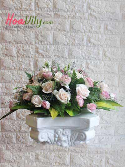 Hoa để bàn - Hình oval hồng nhạt