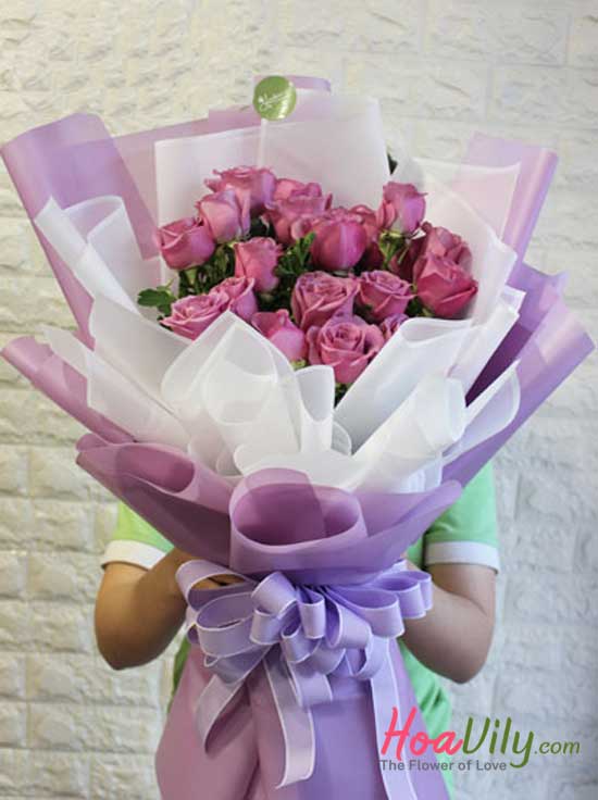 bó hoa hồng tím thủy chung - hoa sinh nhật 