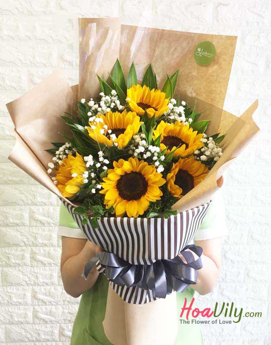 Bó hoa hướng dương phối hợp baby Hà Lan - Hoavily