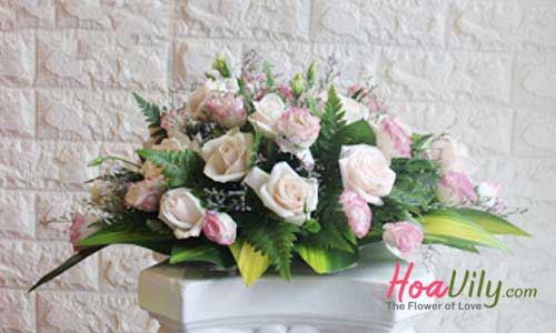 Hoa để bàn - Hình oval hồng nhạt - Hoavily