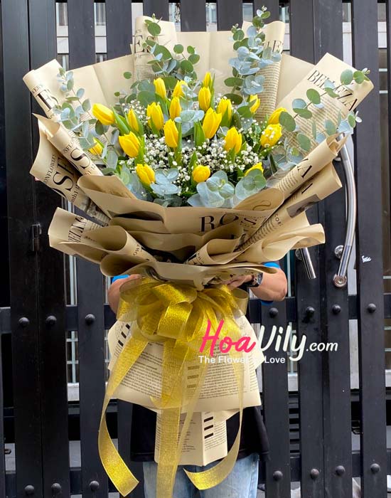 Bó hoa tulip vàng 20 cành vàng thắm