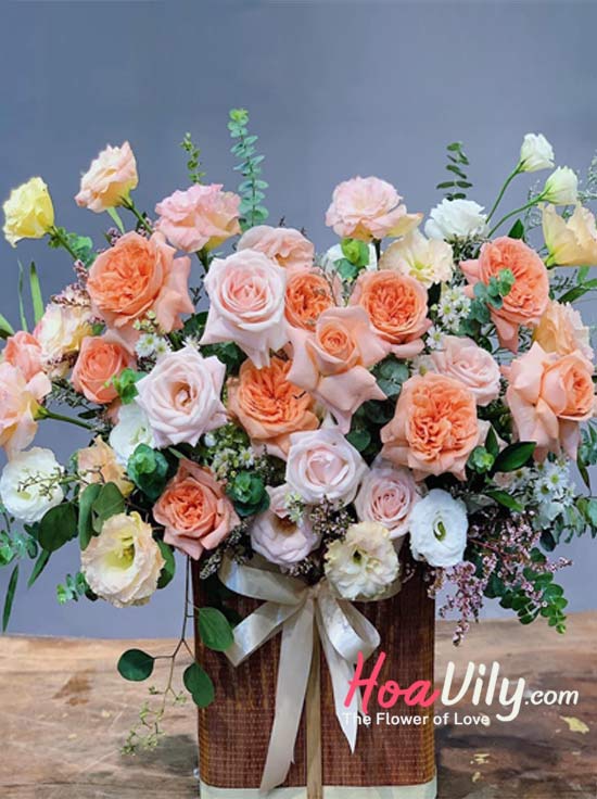 Hộp hoa sắc hồng cam mừng tặng mẹ yêu