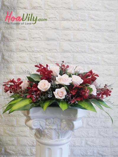 Hoa để bàn hồng dịu dàng